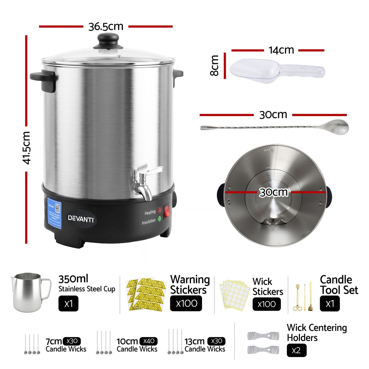 Devanti 16L Wax Melter Candle Making 1500W Melting Pot Furnace Quick Pour Spout Soy Soap-Home &amp; Garden > Decor > Candle Accessories-PEROZ Accessories