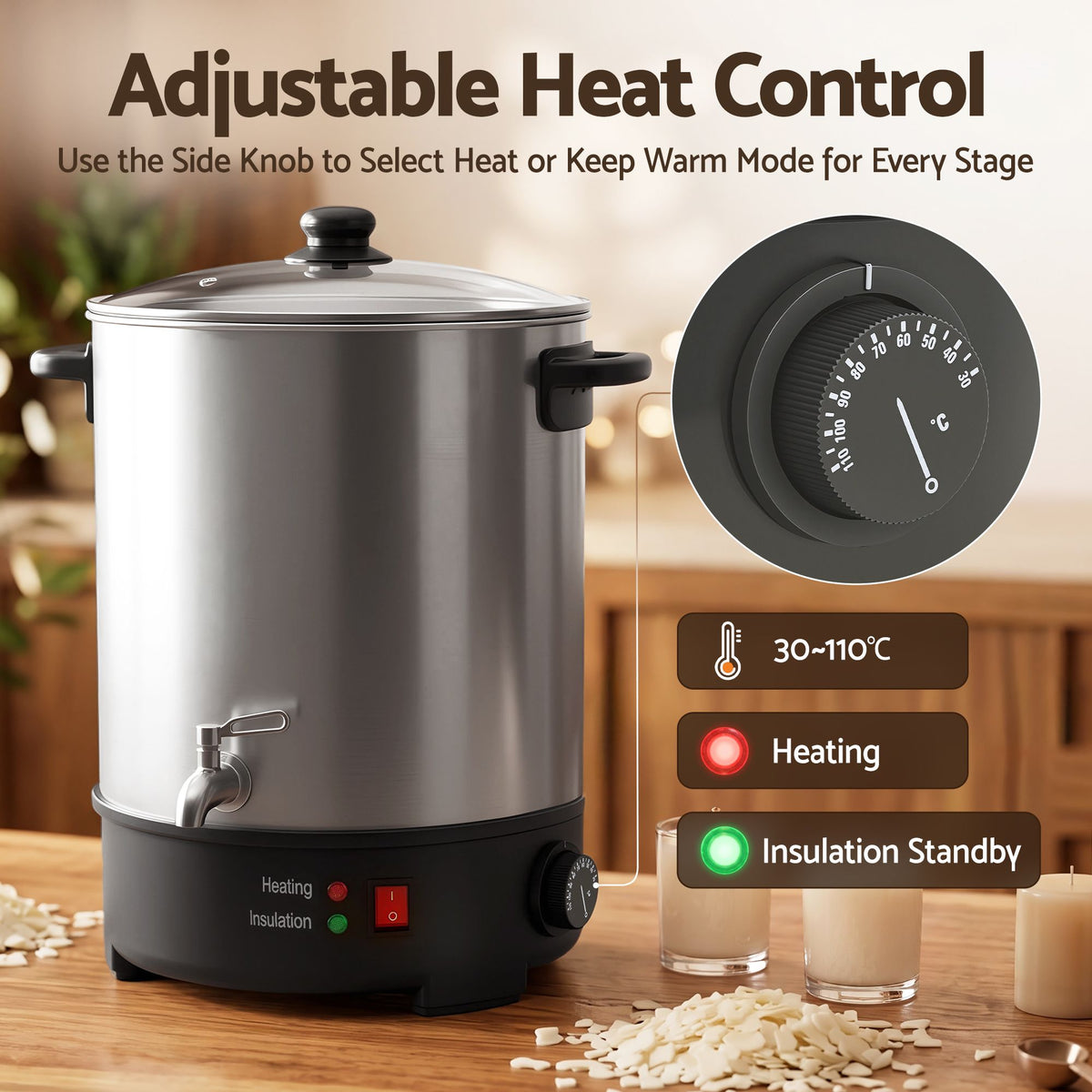 Devanti 16L Wax Melter Candle Making 1500W Melting Pot Furnace Quick Pour Spout Soy Soap-Home &amp; Garden > Decor > Candle Accessories-PEROZ Accessories