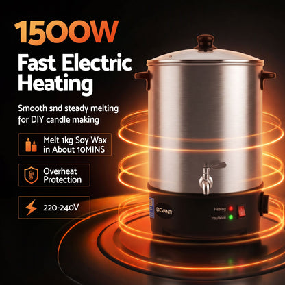 Devanti 16L Wax Melter Candle Making 1500W Melting Pot Furnace Quick Pour Spout Soy Soap-Home &amp; Garden > Decor > Candle Accessories-PEROZ Accessories