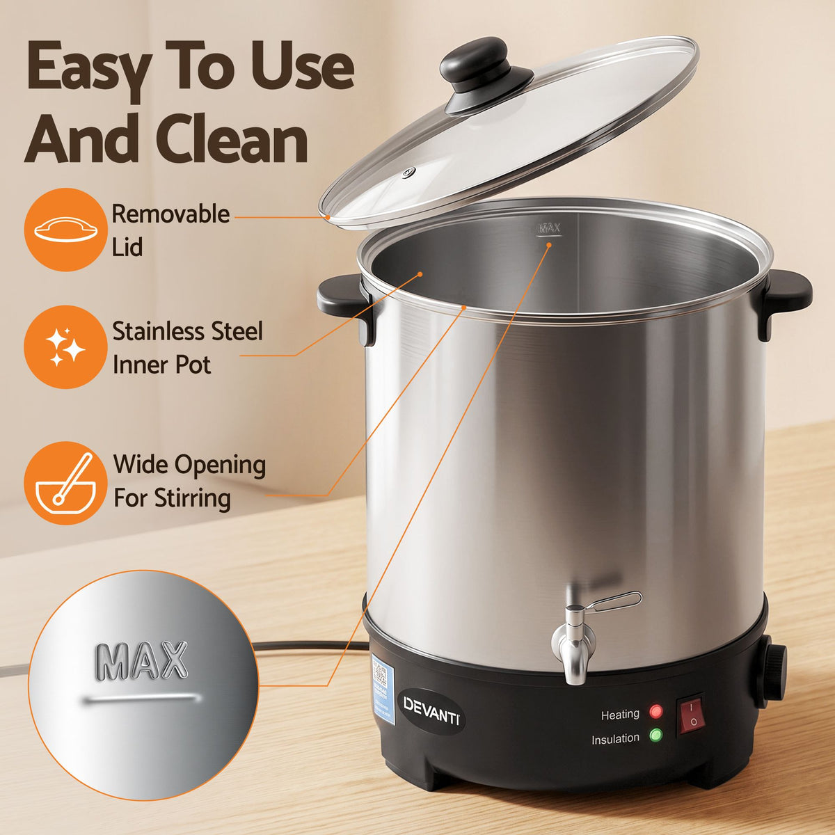 Devanti 16L Wax Melter Candle Making 1500W Melting Pot Furnace Quick Pour Spout Soy Soap-Home &amp; Garden > Decor > Candle Accessories-PEROZ Accessories