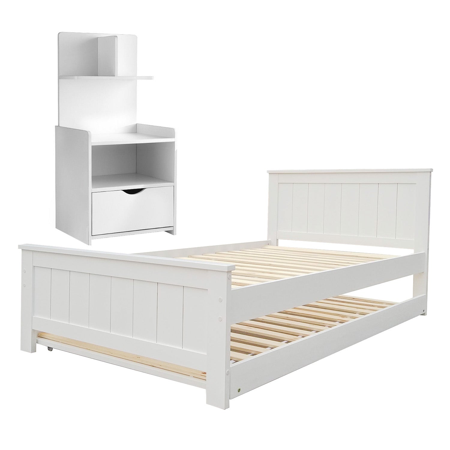 Artiss King Single Bed Frame and Bedside Table White-Furniture &gt; Bedroom &gt; Beds &amp; Bed Frames-PEROZ Accessories