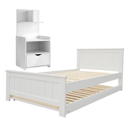 Artiss King Single Bed Frame and Bedside Table White-Furniture &gt; Bedroom &gt; Beds &amp; Bed Frames-PEROZ Accessories