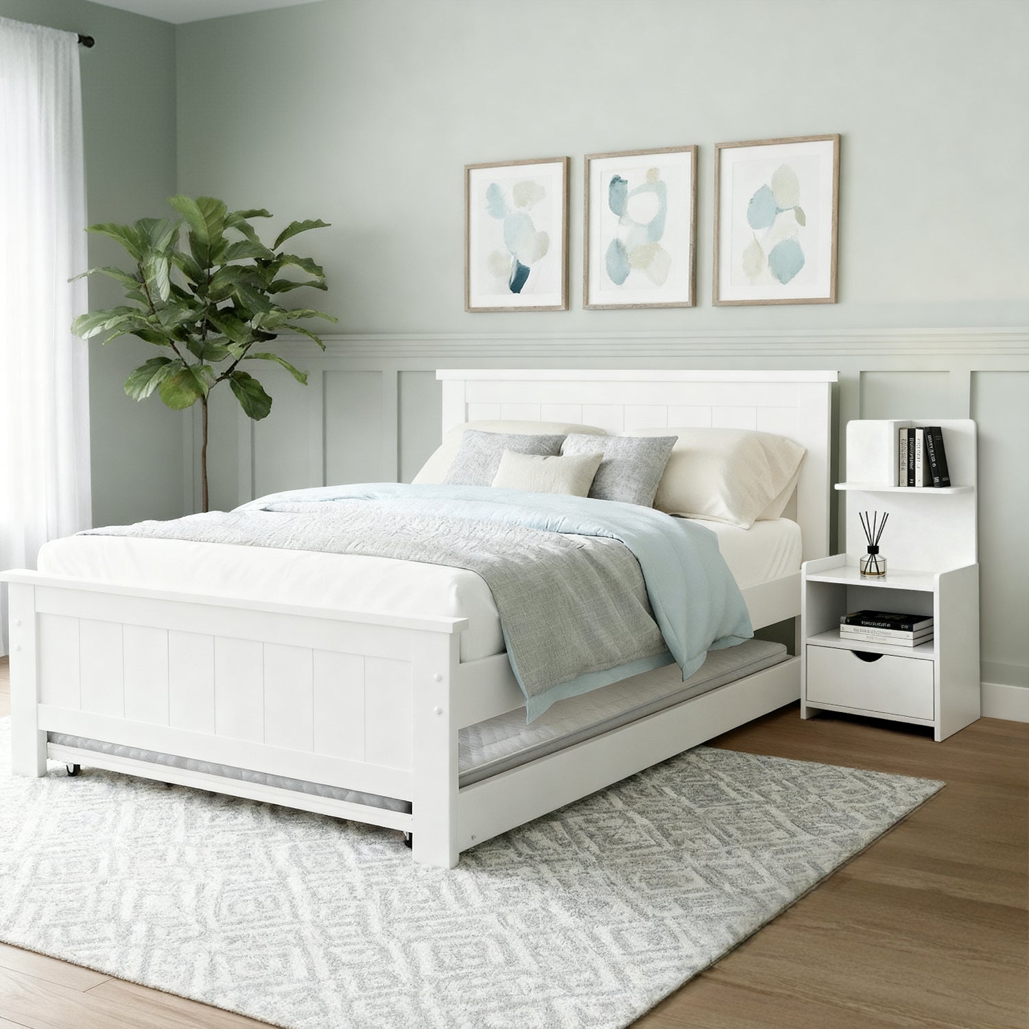 Artiss King Single Bed Frame and Bedside Table White-Furniture &gt; Bedroom &gt; Beds &amp; Bed Frames-PEROZ Accessories