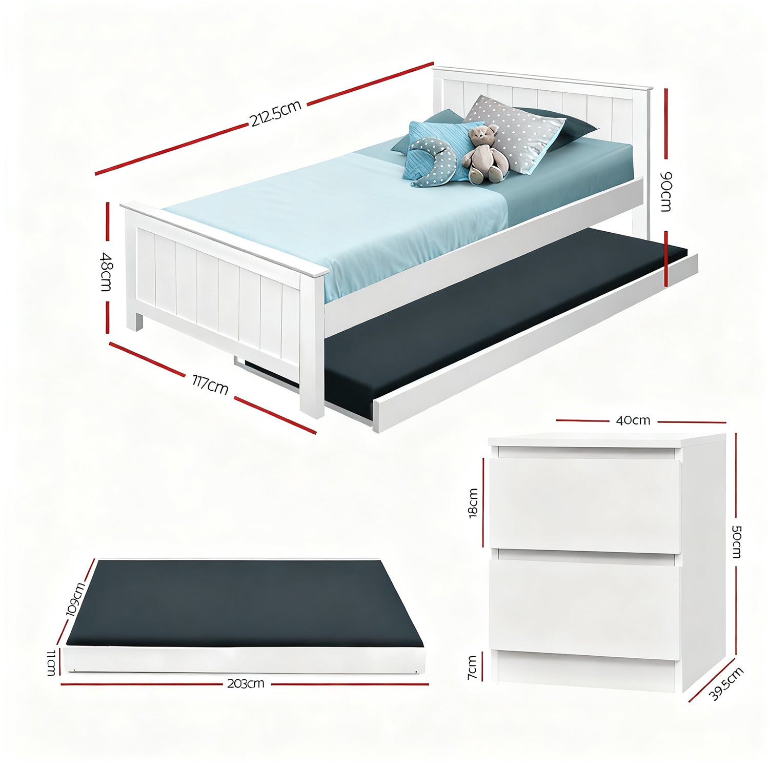 Artiss King Single Bed Frame and Bedside Table-Furniture &gt; Bedroom &gt; Beds &amp; Bed Frames-PEROZ Accessories