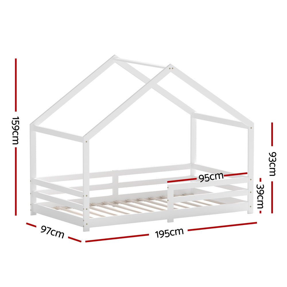 Artiss Bed Frame Wooden Kids Single House Frame White AMOS-Furniture &gt; Bedroom-PEROZ Accessories