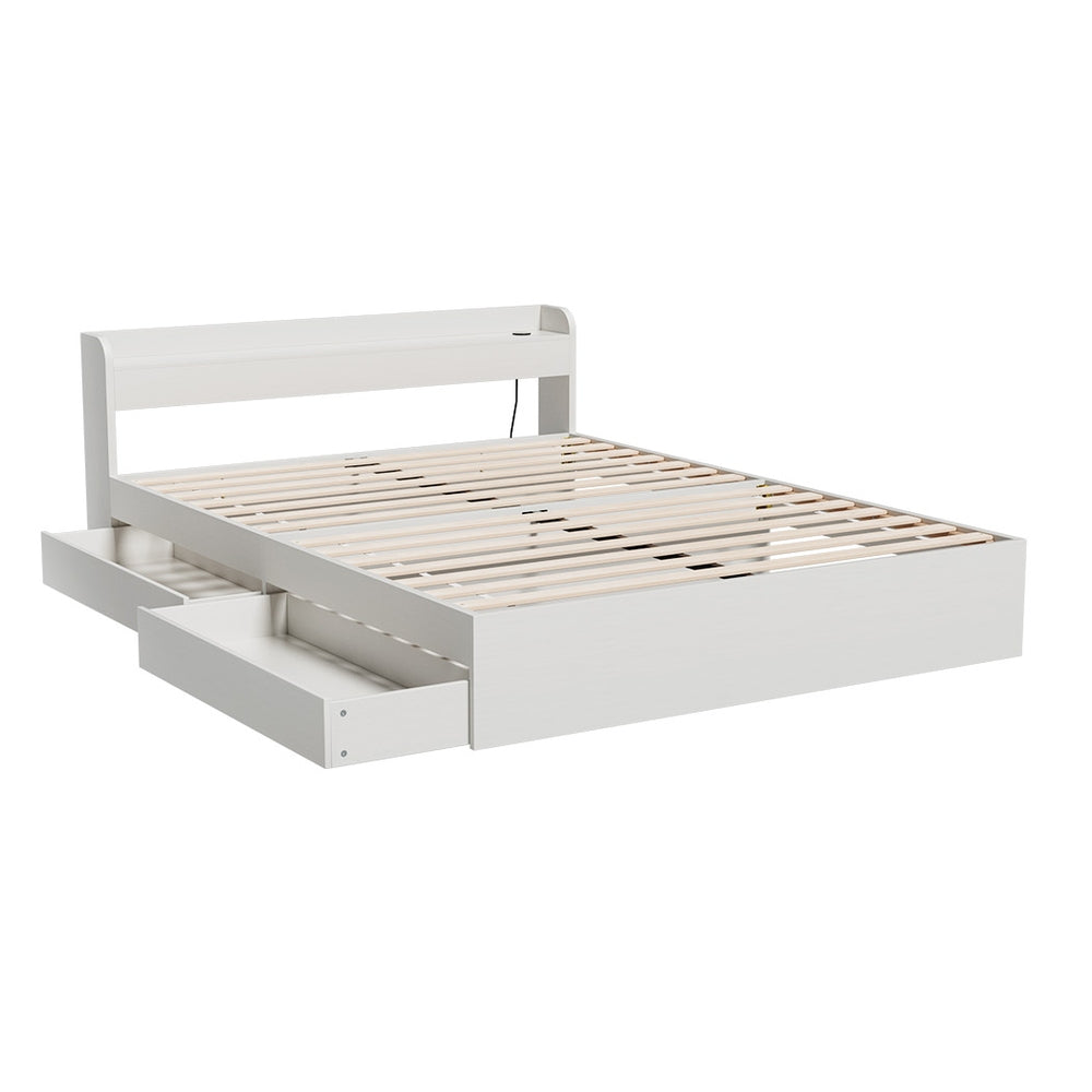 Artiss Bed Frame Double Size Mattress Base wtih Charging Ports 2 Storage Drawers-Furniture &gt; Living Room-PEROZ Accessories