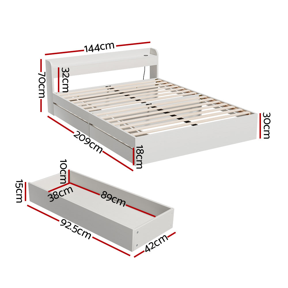 Artiss Bed Frame Double Size Mattress Base wtih Charging Ports 2 Storage Drawers-Furniture &gt; Living Room-PEROZ Accessories