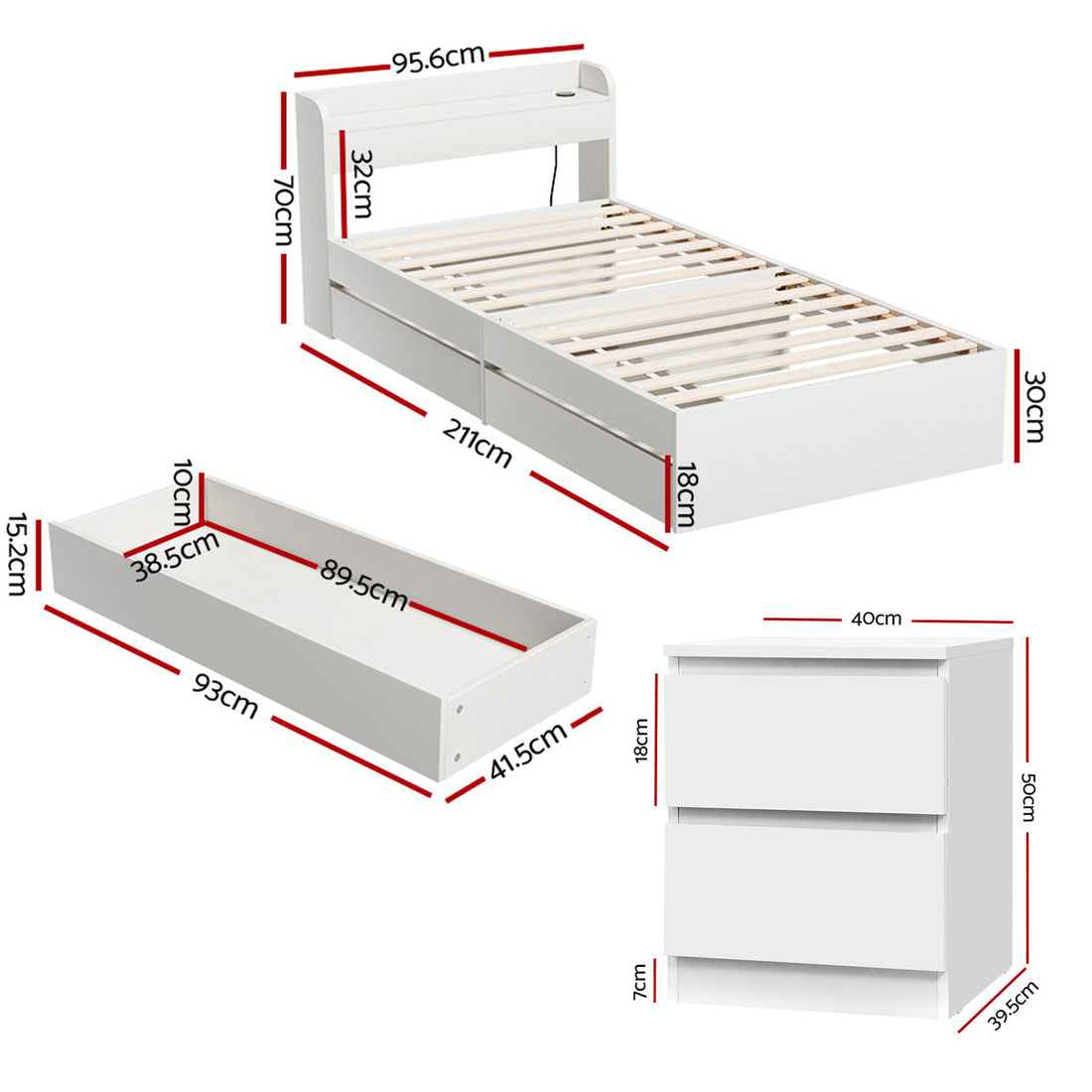 Artiss Single Bed Frame and Bedside Table-Furniture &gt; Bedroom &gt; Beds &amp; Bed Frames-PEROZ Accessories