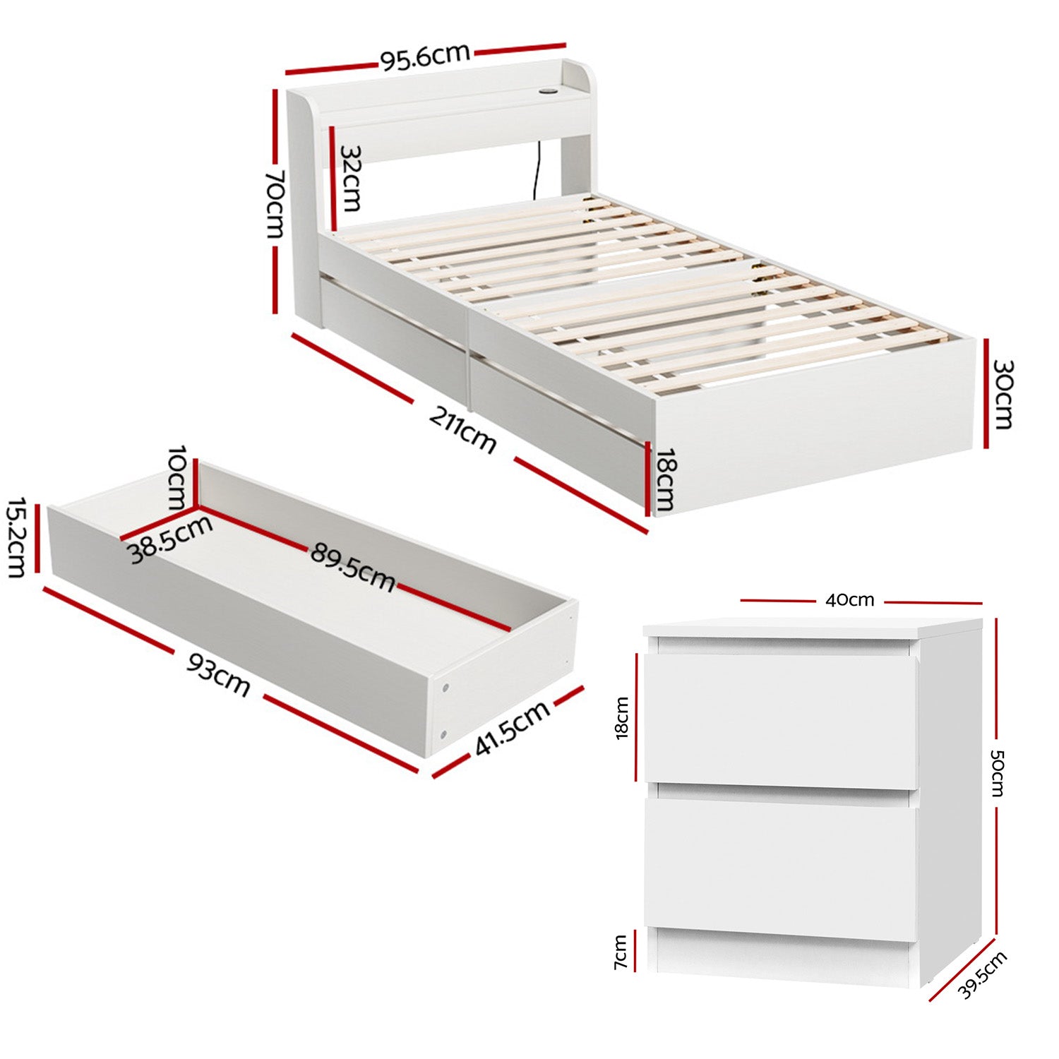 Artiss Single Bed Frame and Bedside Table-Furniture &gt; Bedroom &gt; Beds &amp; Bed Frames-PEROZ Accessories