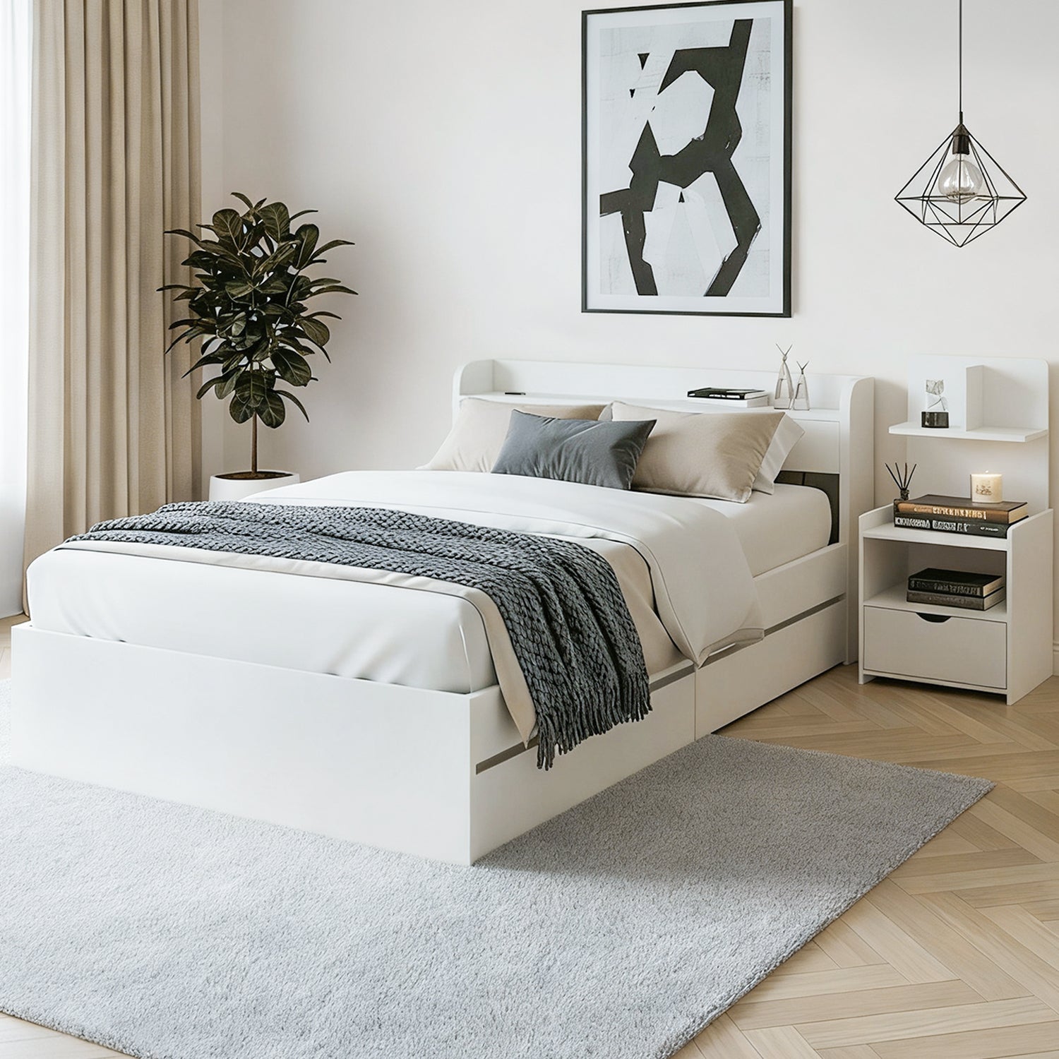 Artiss Single Bed Frame with Charging Ports and Bedside Table-Furniture &gt; Bedroom &gt; Beds &amp; Bed Frames-PEROZ Accessories