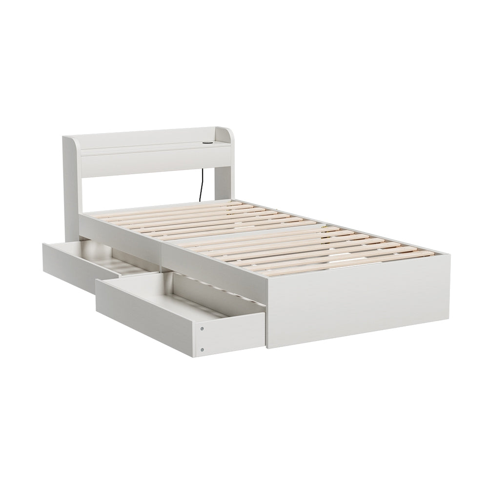 Artiss Bed Frame Single Size Mattress Base wtih Charging Ports 2 Storage Drawers-Furniture &gt; Living Room-PEROZ Accessories
