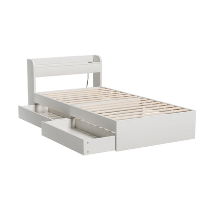 Artiss Bed Frame Single Size Mattress Base wtih Charging Ports 2 Storage Drawers-Furniture &gt; Living Room-PEROZ Accessories