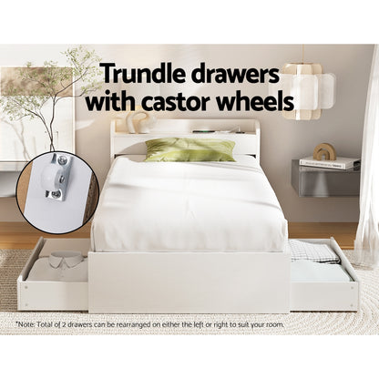 Artiss Bed Frame Single Size Mattress Base wtih Charging Ports 2 Storage Drawers-Furniture &gt; Living Room-PEROZ Accessories