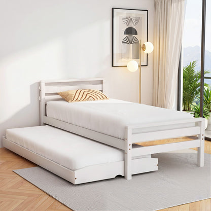 Artiss Bed Frame Single Size 2-in-1 Trundle Wooden White AVIS-Furniture > Bedroom-PEROZ Accessories
