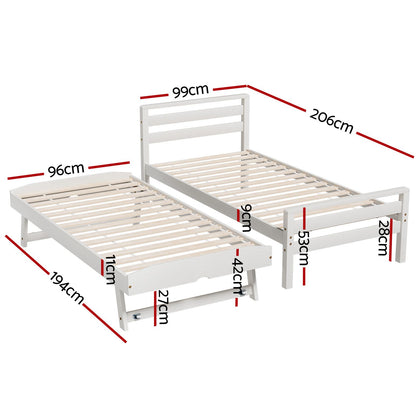 Artiss Bed Frame Single Size 2-in-1 Trundle Wooden White AVIS-Furniture > Bedroom-PEROZ Accessories