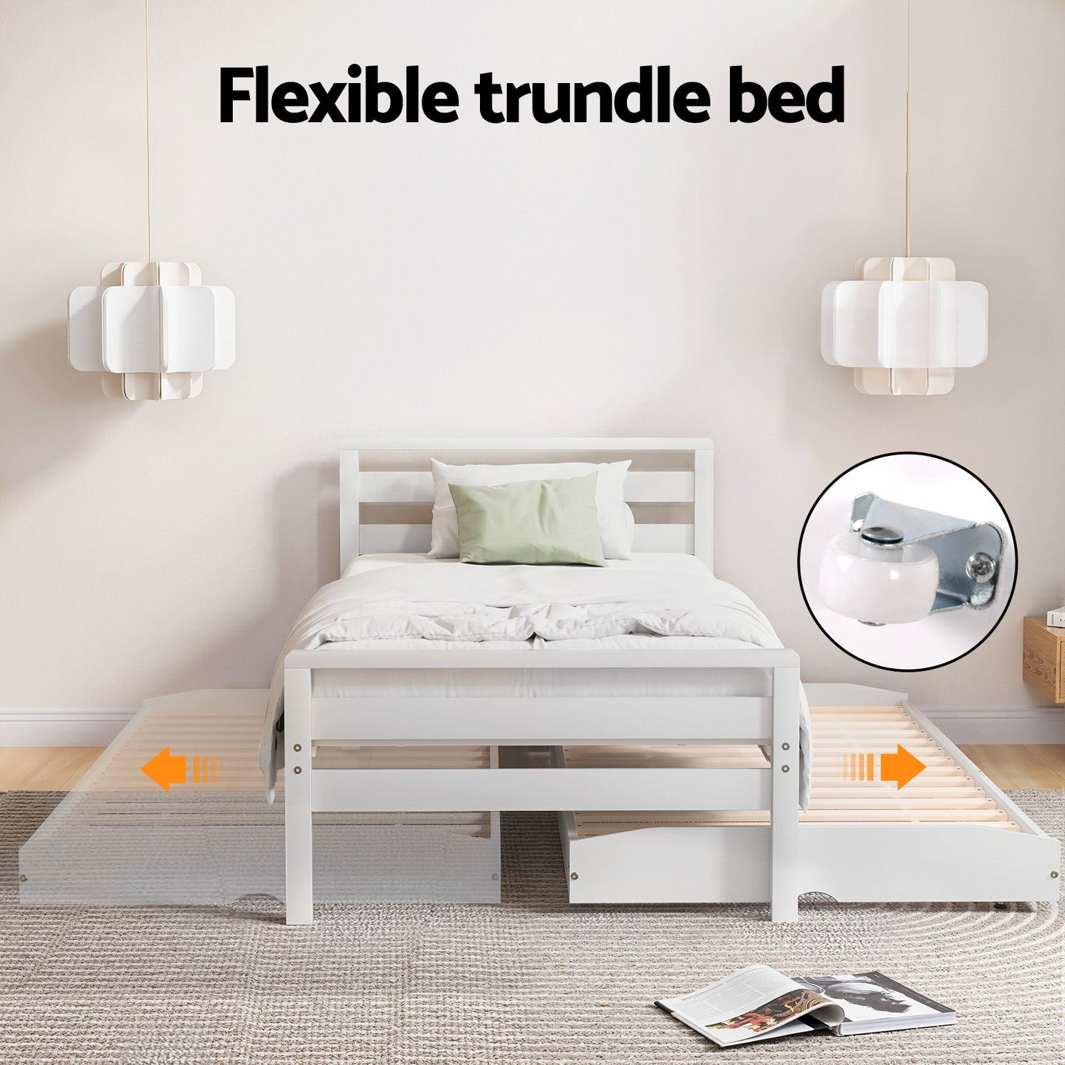 Artiss Bed Frame Single Size 2-in-1 Trundle Wooden White AVIS-Furniture > Bedroom-PEROZ Accessories