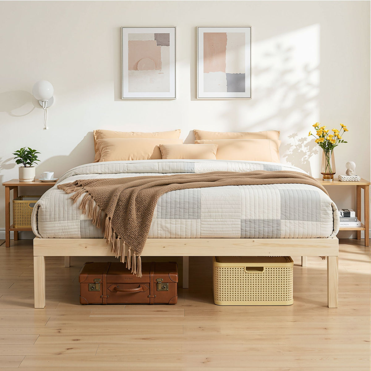 Artiss Bed Frame Double Size Wooden Base Mattress Platform Timber Pine BRUNO-Furniture > Bedroom-PEROZ Accessories