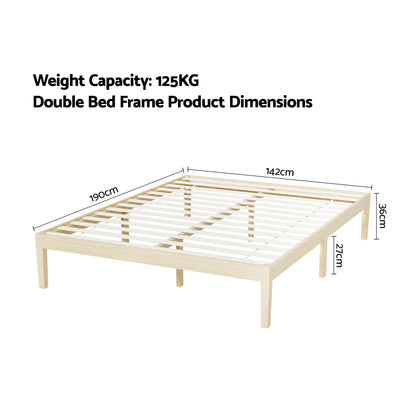 Artiss Bed Frame Double Size Wooden Base Mattress Platform Timber Pine BRUNO-Furniture > Bedroom-PEROZ Accessories