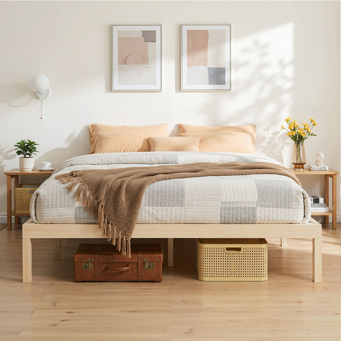 Artiss Bed Frame King Size Wooden Base Mattress Platform Timber Pine BRUNO-Furniture > Bedroom-PEROZ Accessories