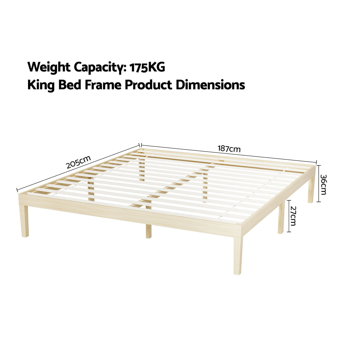 Artiss Bed Frame King Size Wooden Base Mattress Platform Timber Pine BRUNO-Furniture > Bedroom-PEROZ Accessories