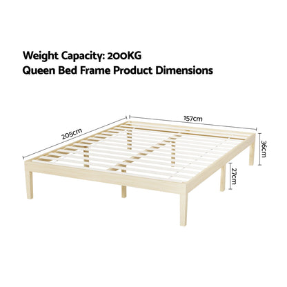 Artiss Bed Frame Queen Size Wooden Base Mattress Platform Timber Pine BRUNO-Furniture > Bedroom-PEROZ Accessories
