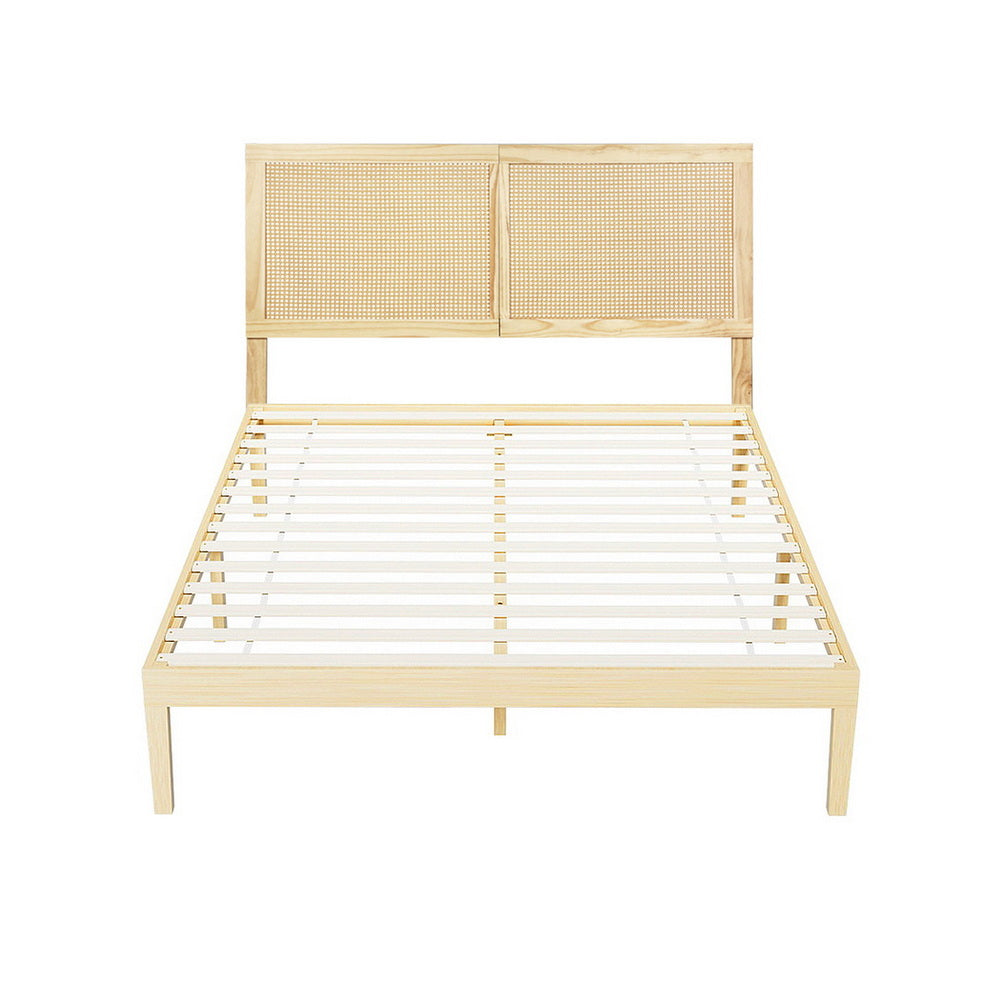 Artiss Bed Frame Double Size with Rattan Headboard Wooden Bed Base BRUNO-Furniture &gt; Bedroom &gt; Beds &amp; Bed Frames-PEROZ Accessories