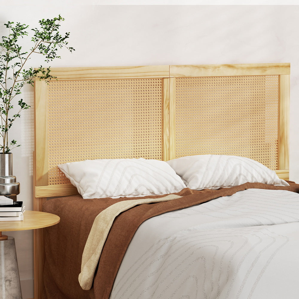 Artiss Bed Frame Double Size with Rattan Headboard Wooden Bed Base BRUNO-Furniture &gt; Bedroom &gt; Beds &amp; Bed Frames-PEROZ Accessories