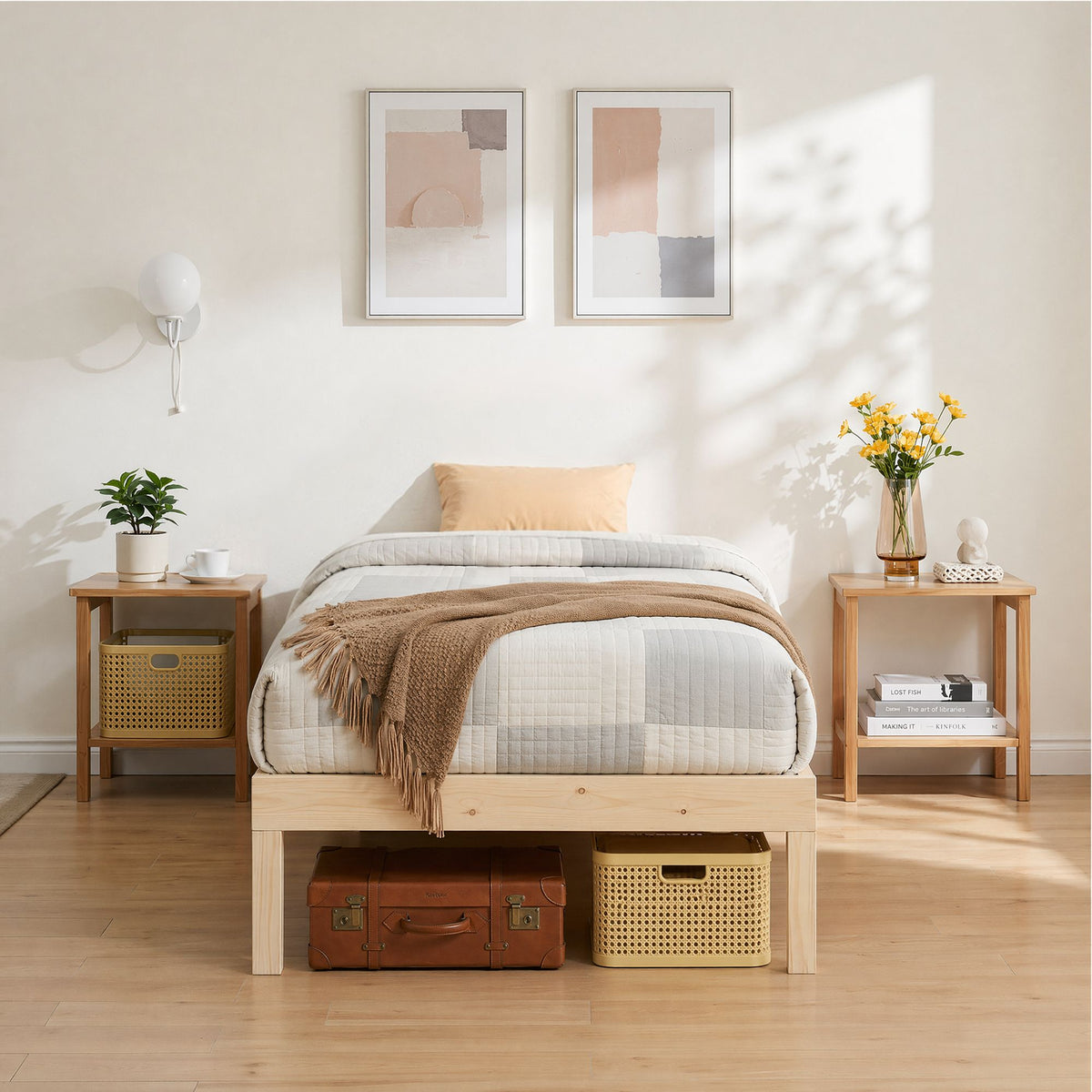 Artiss Bed Frame Single Size Wooden Base Mattress Platform Timber Pine BRUNO-Furniture > Bedroom-PEROZ Accessories