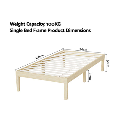 Artiss Bed Frame Single Size Wooden Base Mattress Platform Timber Pine BRUNO-Furniture > Bedroom-PEROZ Accessories