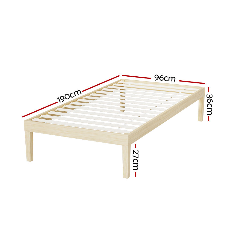 Artiss Bed Frame Single Size Wooden Base Mattress Platform Timber Pine BRUNO-Furniture &gt; Bedroom-PEROZ Accessories
