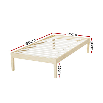 Artiss Bed Frame Single Size Wooden Base Mattress Platform Timber Pine BRUNO-Furniture &gt; Bedroom-PEROZ Accessories
