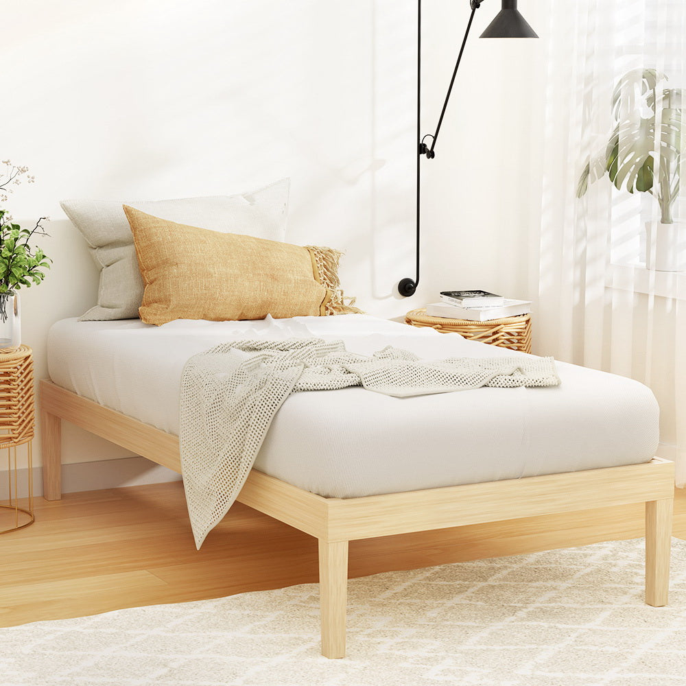 Artiss Bed Frame Single Size Wooden Base Mattress Platform Timber Pine BRUNO-Furniture &gt; Bedroom-PEROZ Accessories
