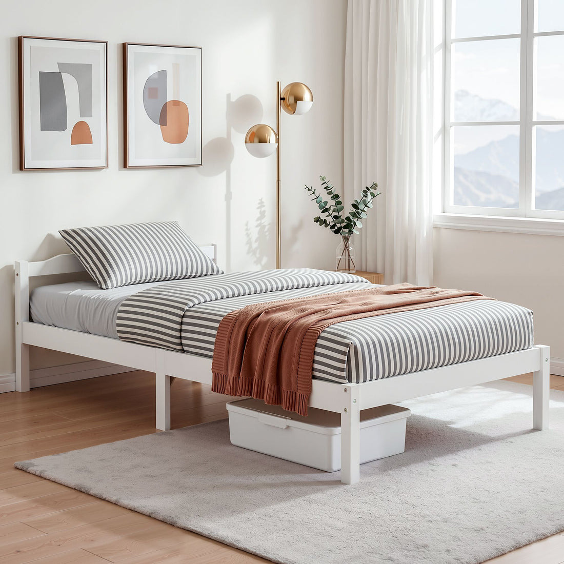 Artiss Bed Frame Single Size Wooden Mattress Base Timber Platform White-Furniture > Bedroom-PEROZ Accessories