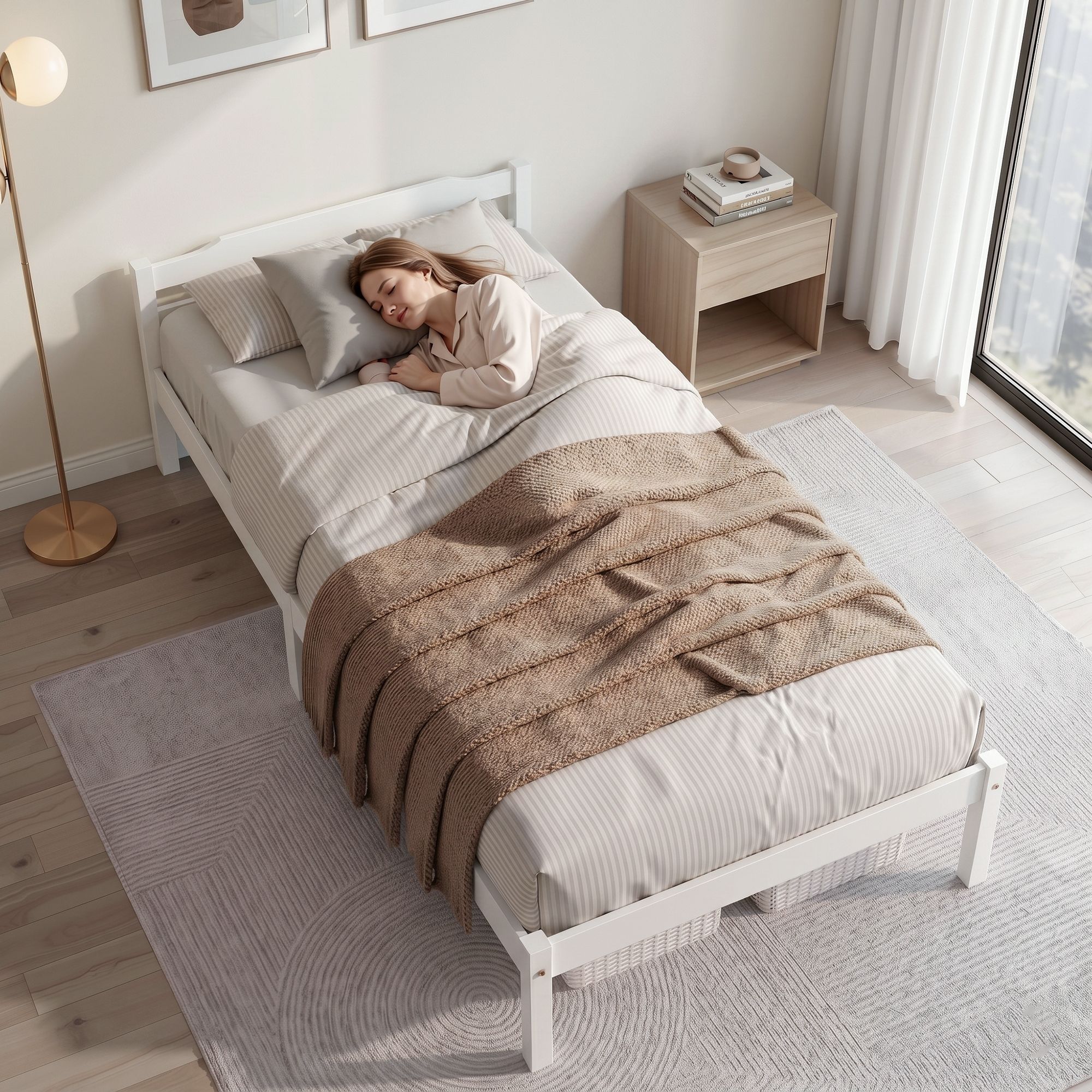 Artiss Bed Frame Single Size Wooden Mattress Base Timber Platform White-Furniture > Bedroom-PEROZ Accessories