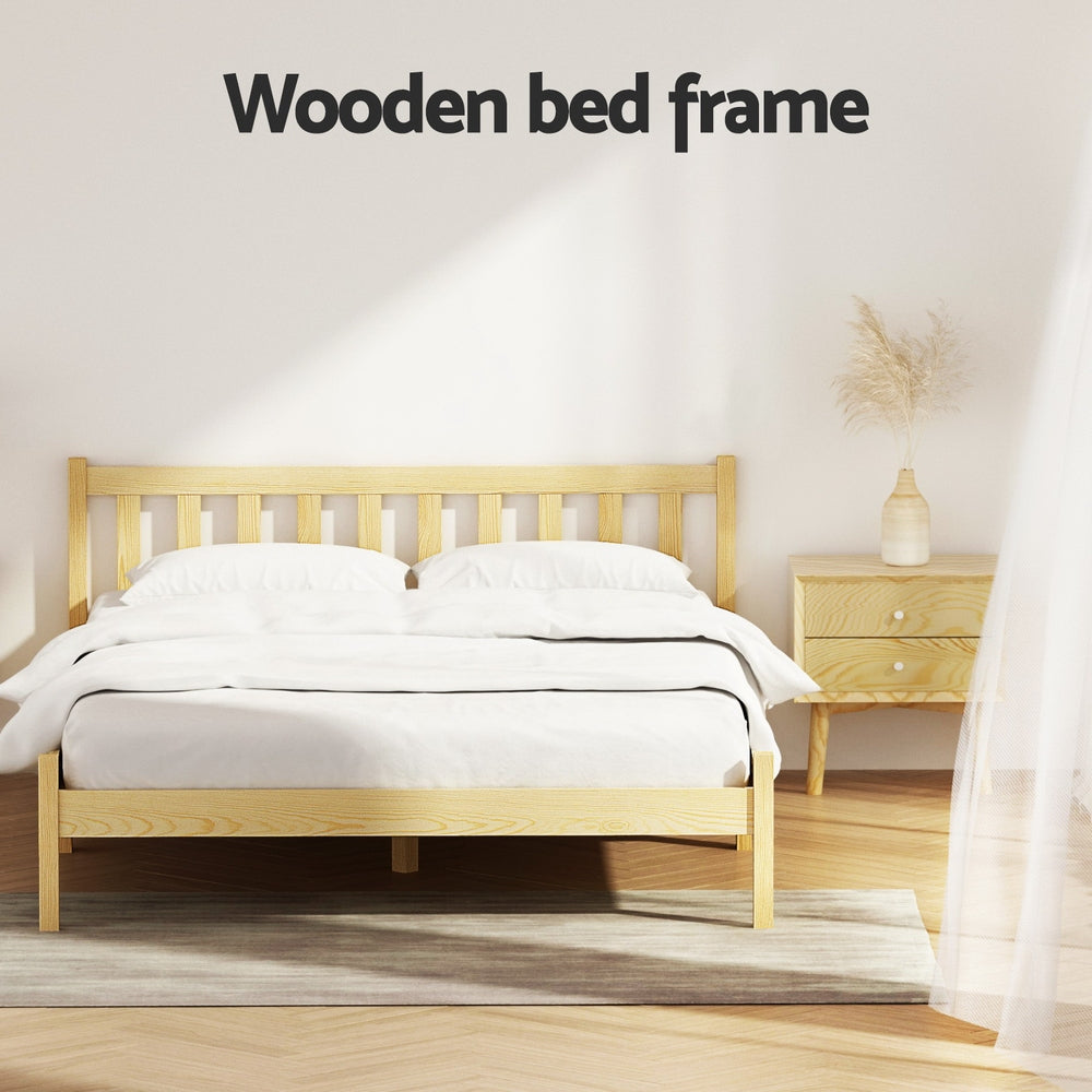 Artiss Bed Frame Wooden Double Size Bed Base Pine Timber Mattress Foundation Oak-Bed Frames-PEROZ Accessories