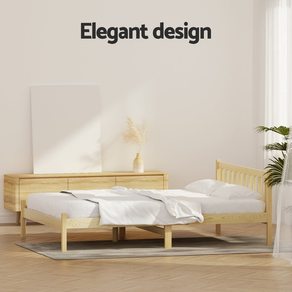 Artiss Bed Frame Wooden Double Size Bed Base Pine Timber Mattress Foundation Oak-Bed Frames-PEROZ Accessories