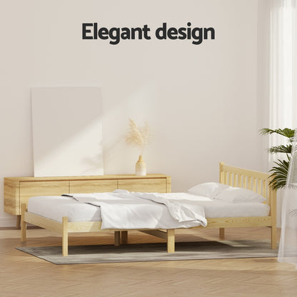 Artiss Bed Frame Wooden Double Size Bed Base Pine Timber Mattress Foundation Oak-Bed Frames-PEROZ Accessories