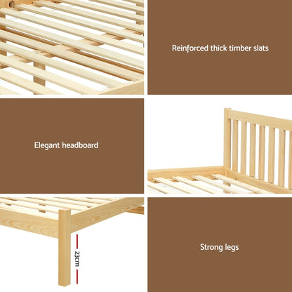 Artiss Bed Frame Wooden Double Size Bed Base Pine Timber Mattress Foundation Oak-Bed Frames-PEROZ Accessories