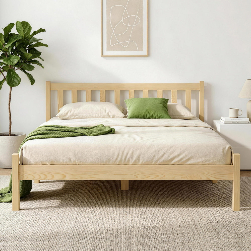 Artiss Bed Frame Wooden Double Size Bed Base Pine Timber Mattress Foundation Oak-Bed Frames-PEROZ Accessories