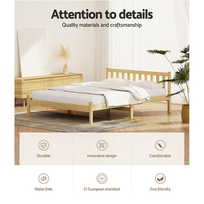 Artiss Bed Frame Wooden Double Size Bed Base Pine Timber Mattress Foundation Oak-Bed Frames-PEROZ Accessories