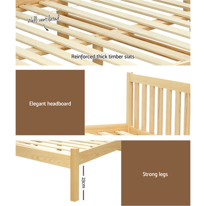 Artiss Bed Frame Wooden Double Size Bed Base Pine Timber Mattress Foundation Oak-Bed Frames-PEROZ Accessories