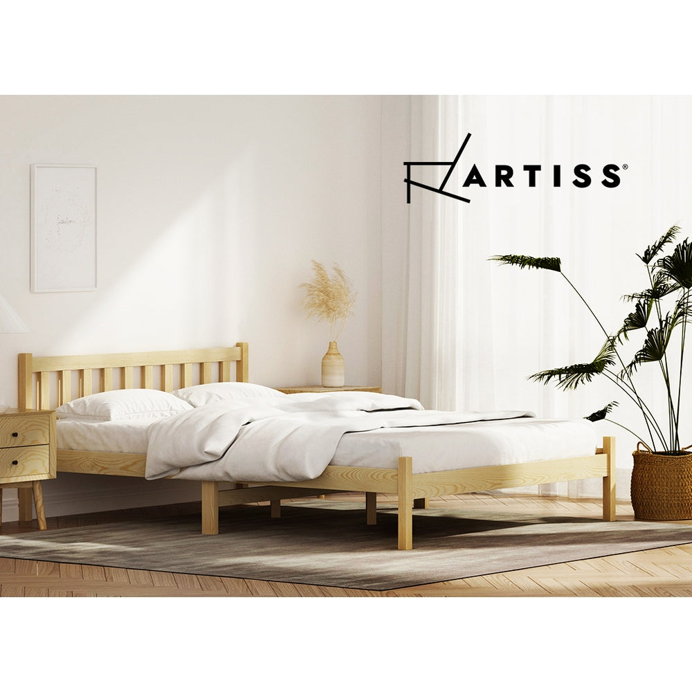 Artiss Bed Frame Wooden Double Size Bed Base Pine Timber Mattress Foundation Oak-Bed Frames-PEROZ Accessories