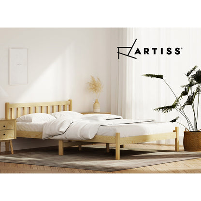 Artiss Bed Frame Wooden Double Size Bed Base Pine Timber Mattress Foundation Oak-Bed Frames-PEROZ Accessories