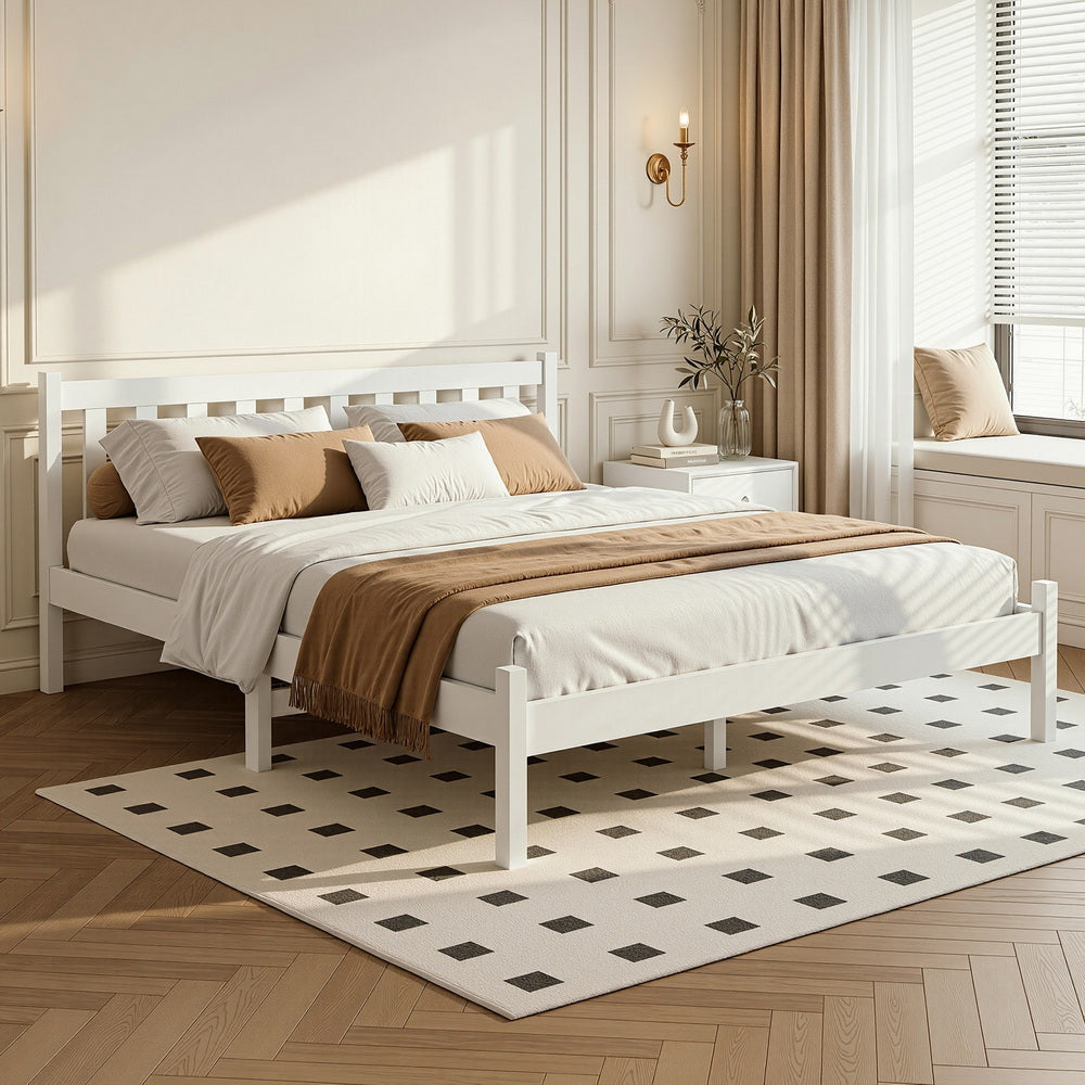 Artiss Double Full Size Wooden Bed Frame SOFIE Pine Timber Mattress Base Bedroom-Furniture > Bedroom-PEROZ Accessories