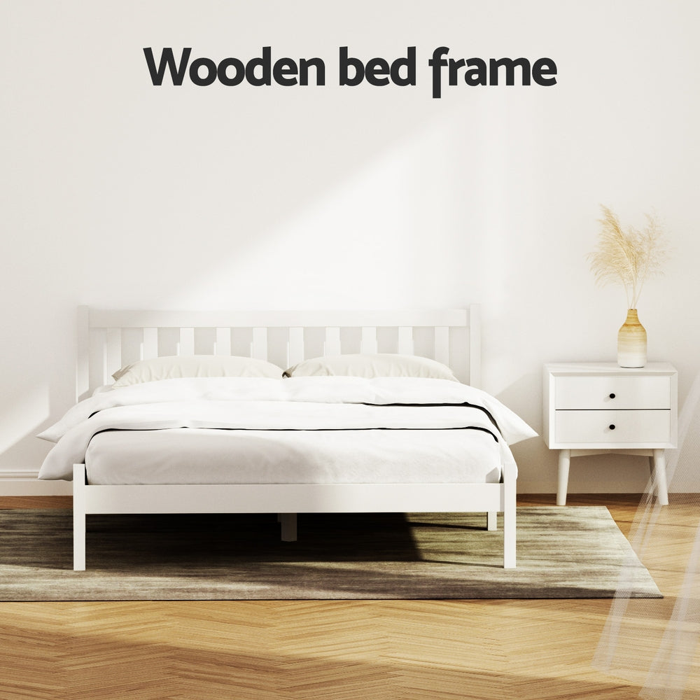 Artiss Double Full Size Wooden Bed Frame SOFIE Pine Timber Mattress Base Bedroom-Furniture > Bedroom-PEROZ Accessories