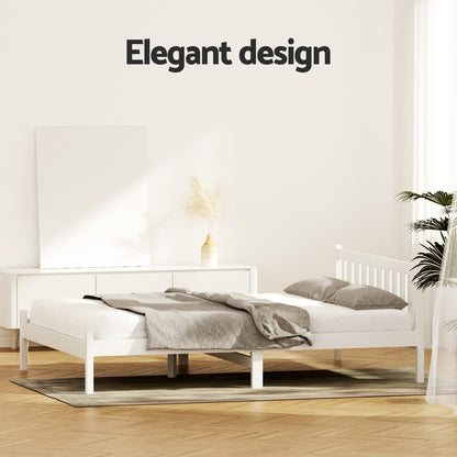 Artiss Double Full Size Wooden Bed Frame SOFIE Pine Timber Mattress Base Bedroom-Furniture > Bedroom-PEROZ Accessories
