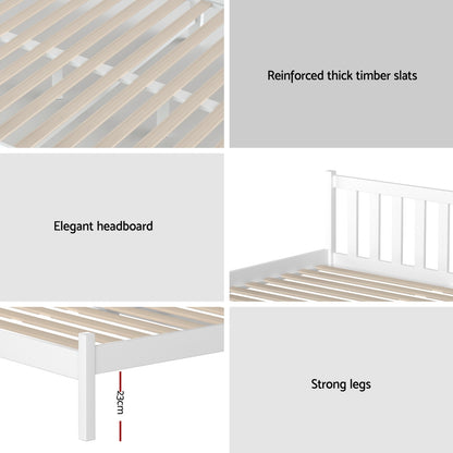 Artiss Double Full Size Wooden Bed Frame SOFIE Pine Timber Mattress Base Bedroom-Furniture > Bedroom-PEROZ Accessories