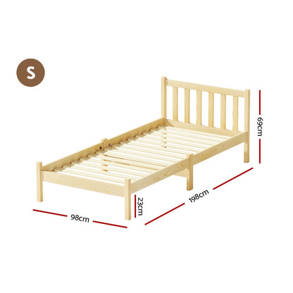 Artiss Bed Frame Wooden Single Size SOFIE Pine Timber Mattress Base OAK-Furniture > Bedroom-PEROZ Accessories