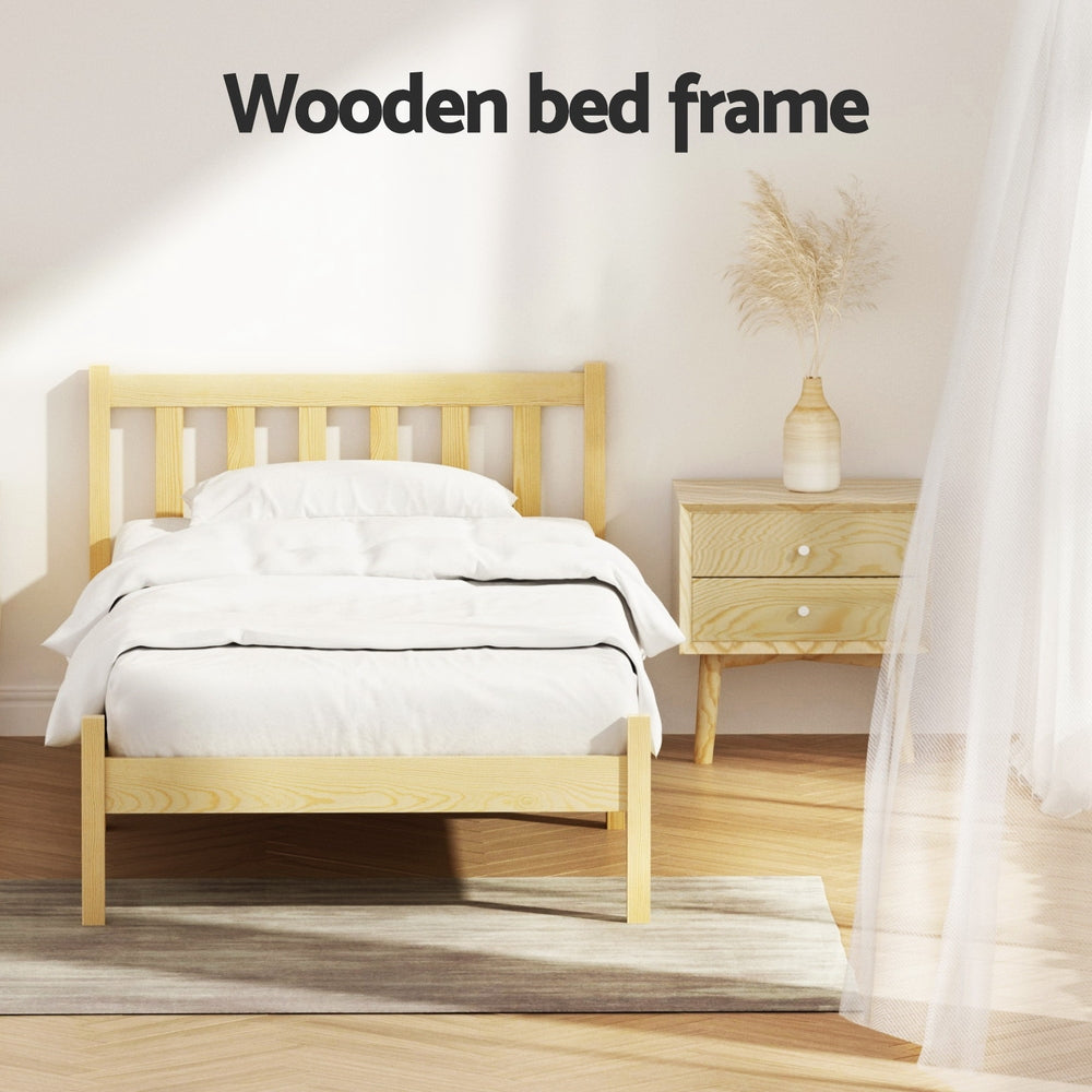 Artiss Bed Frame Wooden Single Size SOFIE Pine Timber Mattress Base OAK-Furniture > Bedroom-PEROZ Accessories