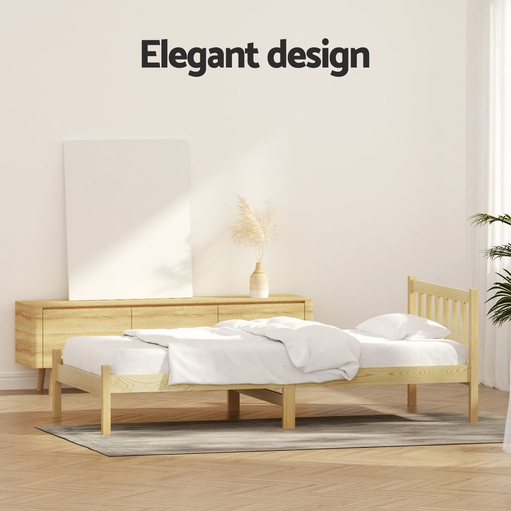 Artiss Bed Frame Wooden Single Size SOFIE Pine Timber Mattress Base OAK-Furniture > Bedroom-PEROZ Accessories